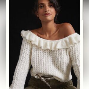 NWT Anthropologie Ruffled Boat Neck Sweater Sz M
